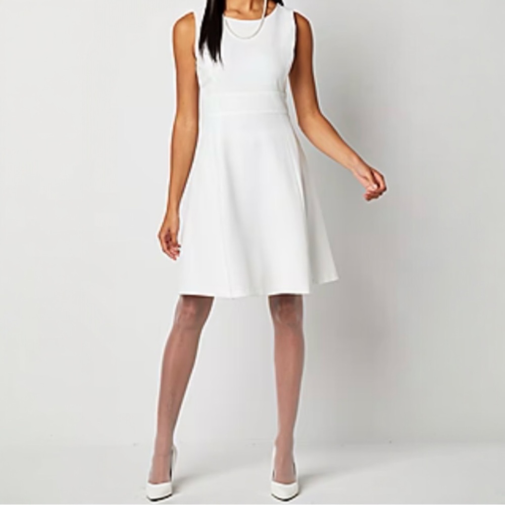 Black Label by Evan-Picone NWOT White Sleeveless Fit & Flare Midi Dress Sz 14